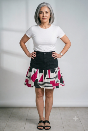 Saia jeans com viscose.