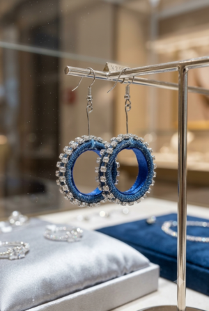 Brinco jeans com strass.